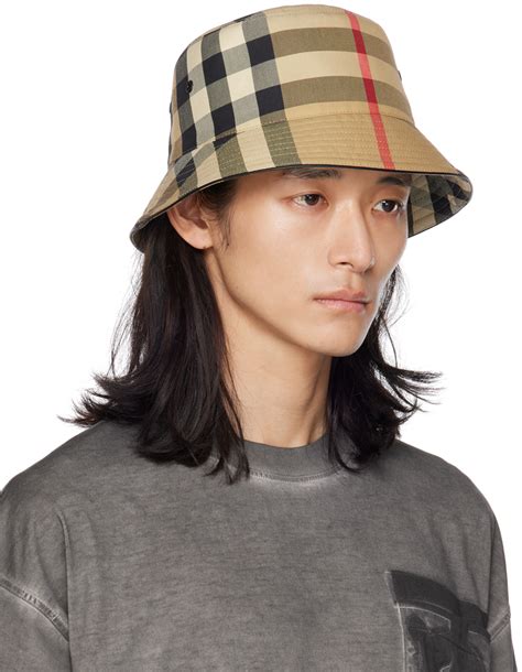 Burberry: Beige Check Bucket Hat 